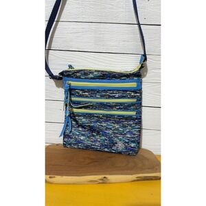 Athleta Crossbody Bag Blue Green Abstract Pixel Print Nylon Travel Messenger